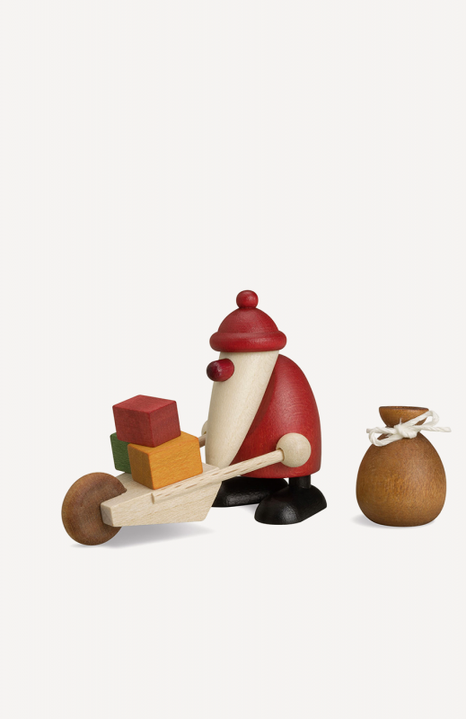 Miniaturset - Weinachtsmann mit Schubkarre und Sack