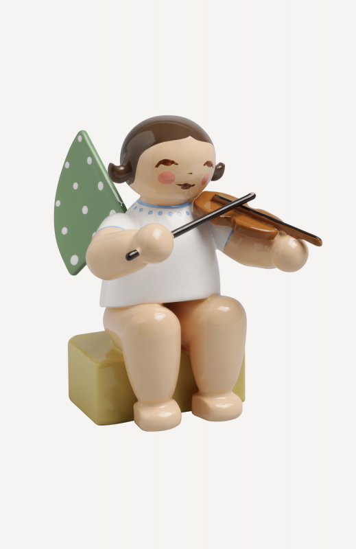 Engel, klein, mit Geige, sitzend
