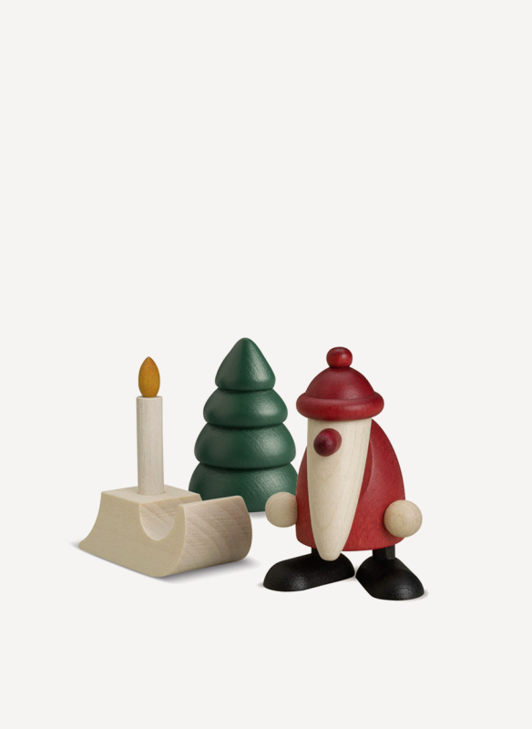 Miniaturset - Weihnachtsmann mit Schlitten und Baum