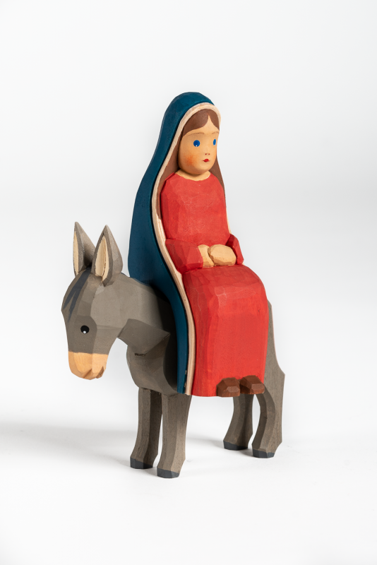Krippenfiguren - Set: Schwangere Maria sitzend auf Esel 
