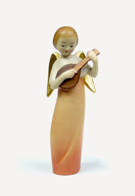 Moderner Engel mit Mandoline, lasiert, 15 cm
